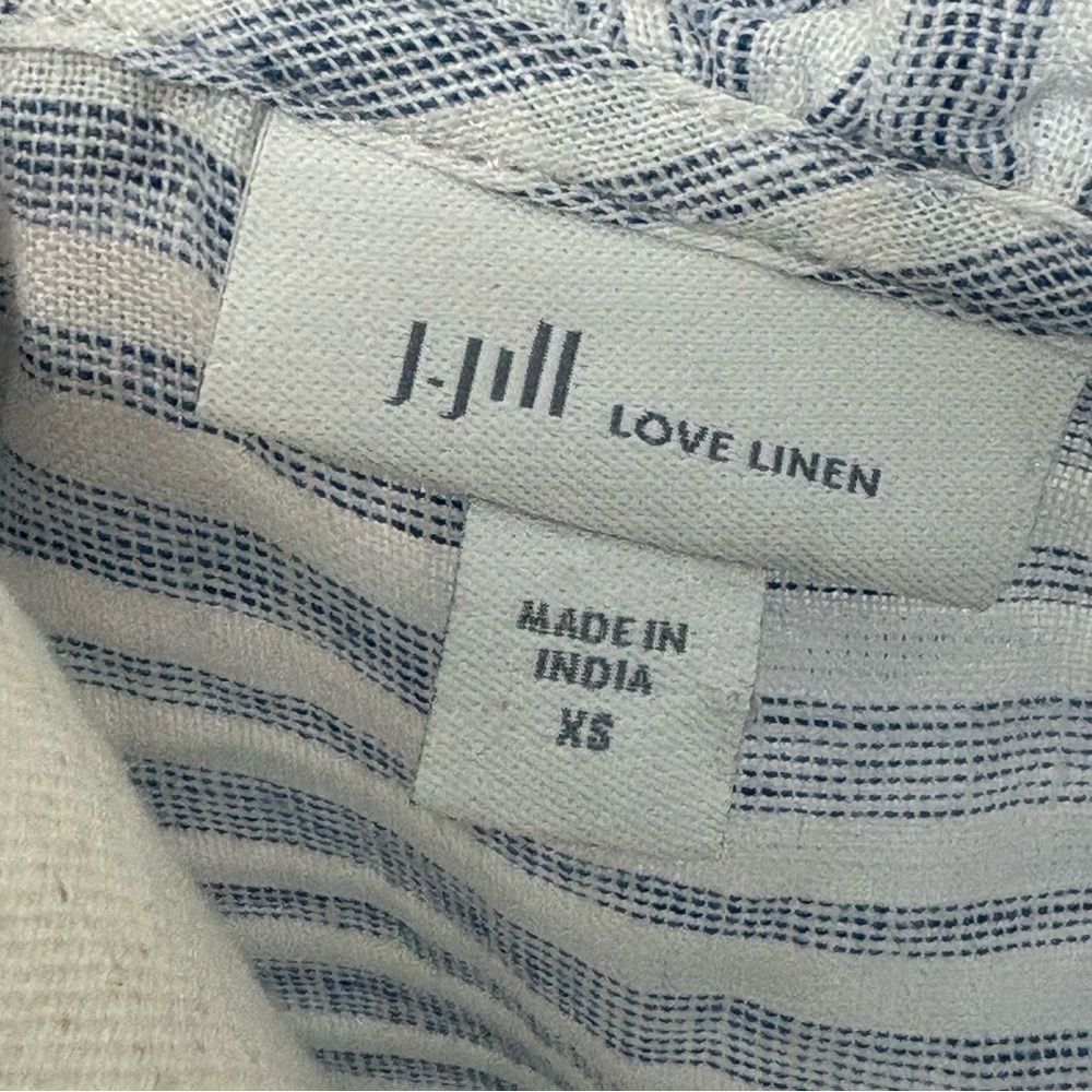 J. Jill 100% Linen Blue Striped Embroidered Floral Peasant Top Sz XS - Picture 5 of 6